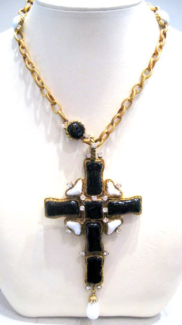 Vintage Pate-de-verre Cross Pendant Necklace