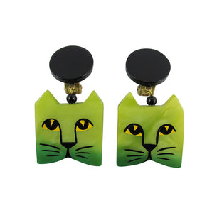 Pavone Signed Green Square Cat Face Earrings
