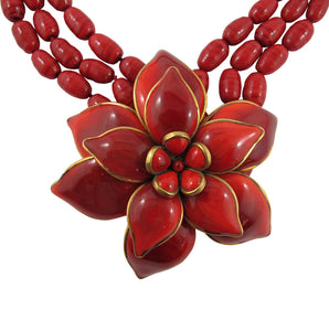Pate-de-Verre (Hand-poured-glass) Red Flower Necklace