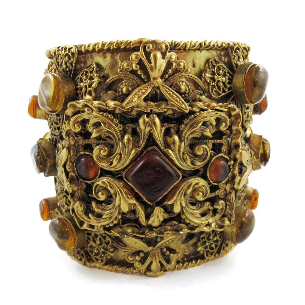 Unique Pate-de-verre (Hand poured Glass) Intricate Filigree Cuff