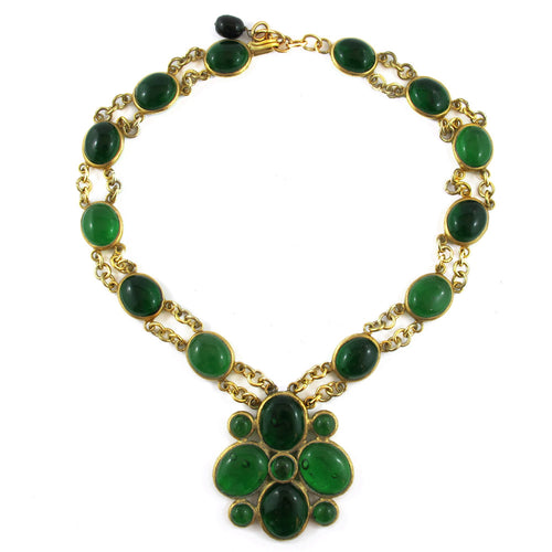 Pate-de-Verre (Hand-poured-glass) green flower design necklace