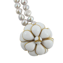 Load image into Gallery viewer, Pate-de-Verre White Camelia &amp; Freshwater Pearl Necklace