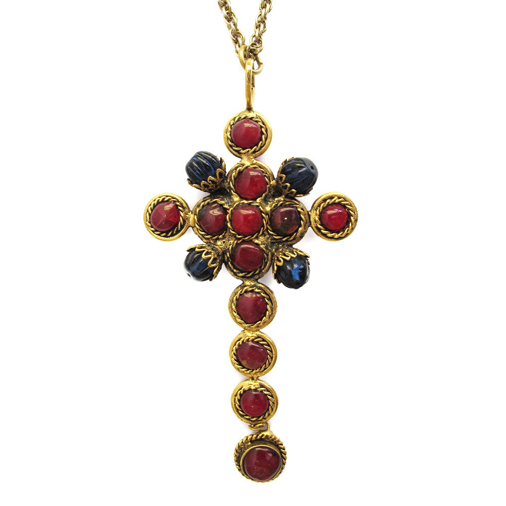 Pate-de-verre (Hand-poured-glass) Cross Pendant Necklace