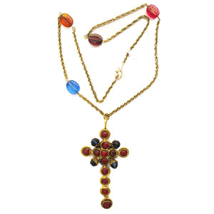 Pate-de-verre (Hand-poured-glass) Cross Pendant Necklace