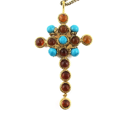 Pate-de-verre (Hand-poured-glass) Cross Pendant Necklace