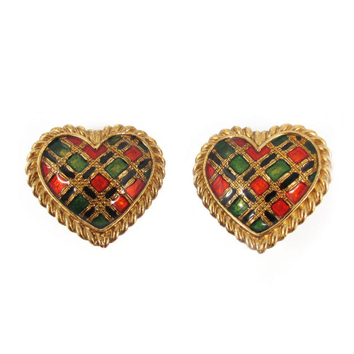 Vintage Signed 'Butler & Wilson Enamel Heart Earrings c. 1970's - (Clip-On Earrings)