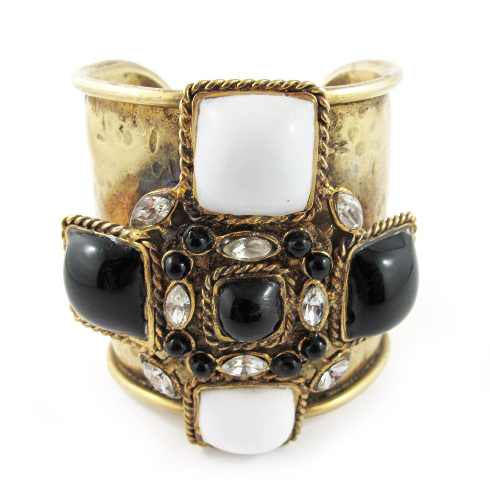 Pate-de-verre (Hand-poured-glass) and crystal cross design cuff