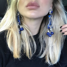 Load image into Gallery viewer, Lawrence VRBA Signed Large Statement Crystal Earrings - Electric Blue, Clear