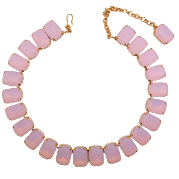 Harlequin Market Octagon Austrian Crystal Accent Necklace - Pink Opal