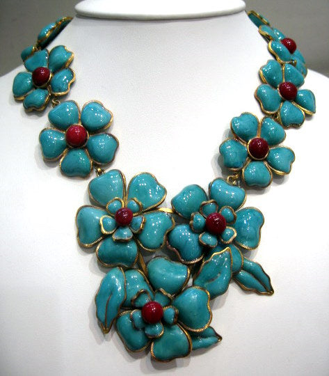 Pate-de-verre Opaque Jade Floral Necklace