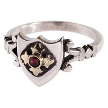 Load image into Gallery viewer, William Griffiths Gallant Savior Ring - Sterling Silver - 18kt Gold Shield - Ruby
