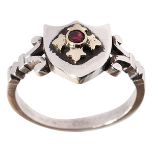 William Griffiths Gallant Savior Ring - Sterling Silver - 18kt Gold Shield - Ruby