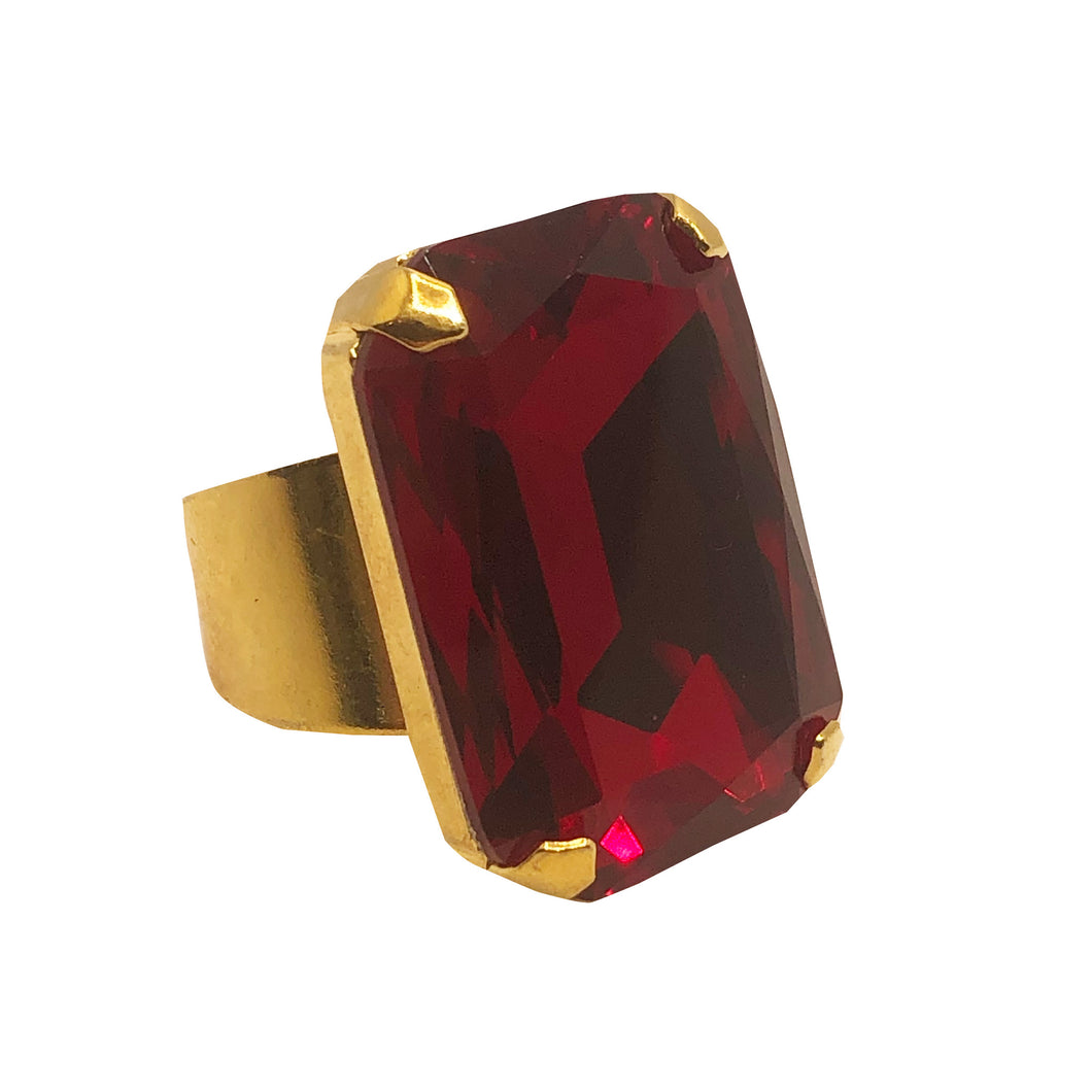 Harlequin Market Ruby Red Crystal Adjustable Ring