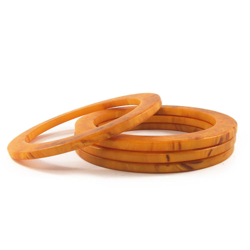 Vintage flat edge Bakelite spacer bangles c.1950's - marbled banana