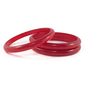 Rounded Edge Bakelite Spacer Bangles c.1950's - Clear Marbled Cherry