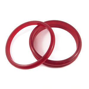 Rounded Edge Bakelite Spacer Bangles c.1950's - Clear Marbled Cherry