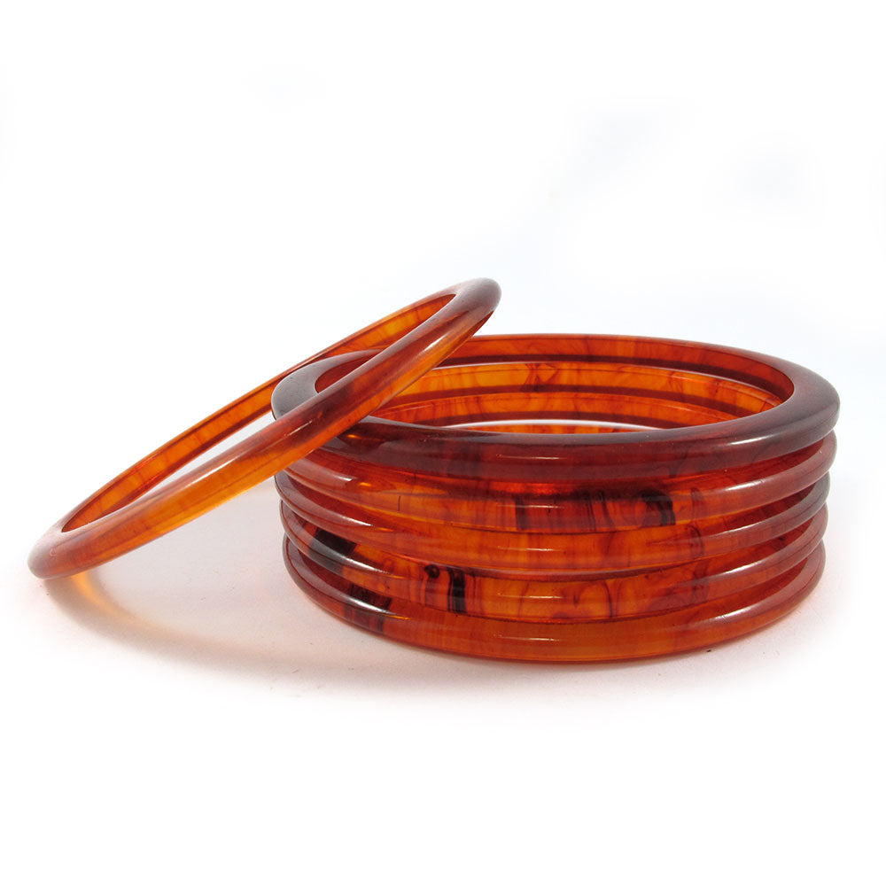 Rounded Bakelite Spacer Bangles c.1950's - Root Beer