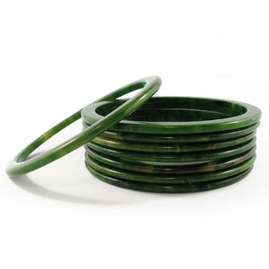 Sliced Bakelite Spacer Bangles c.1950's - Spinach + Yellow