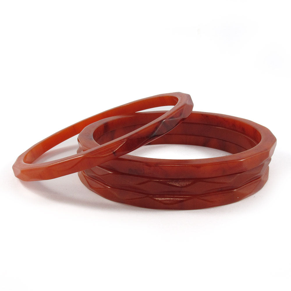 Faceted Bakelite Spacer Bangles c.1950's - Toffee