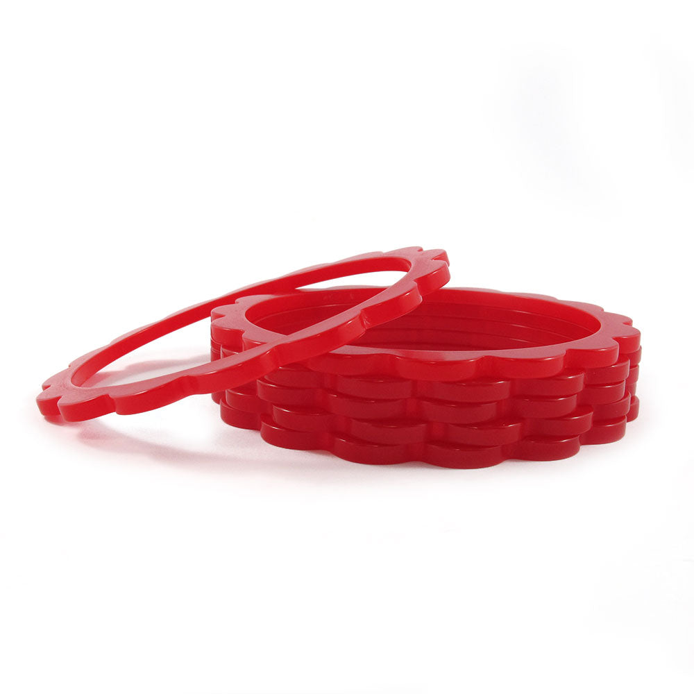 Scalloped Bakelite Spacer Bangles c.1950's - Red