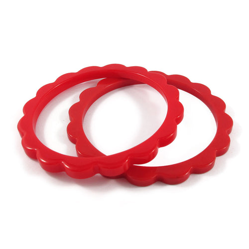 Scalloped Bakelite spacer bangles c.1950's - dear bright red