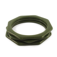 Load image into Gallery viewer, Vintage Bakelite Octagon Spacer Bangles c.1950&#39;s - Forest Green