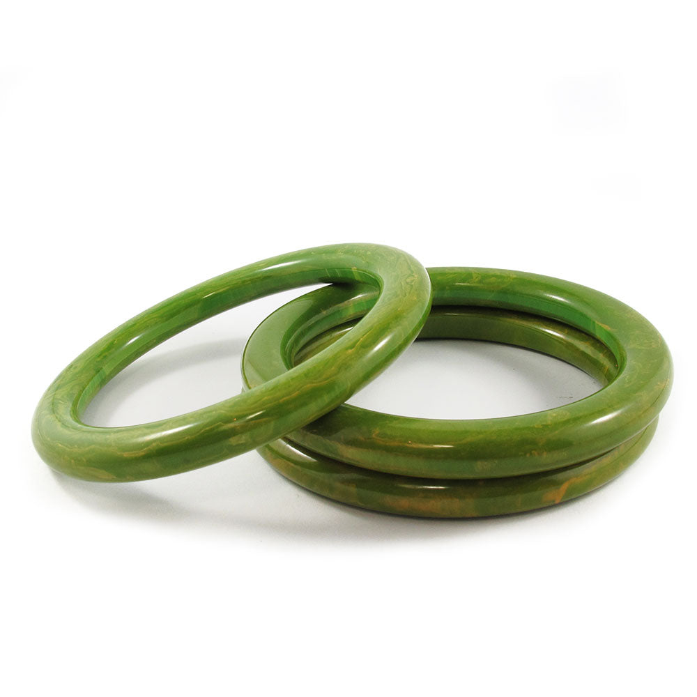 Tube shape Bakelite Spacer Bangles c.1950's - Green Apple + Yellow