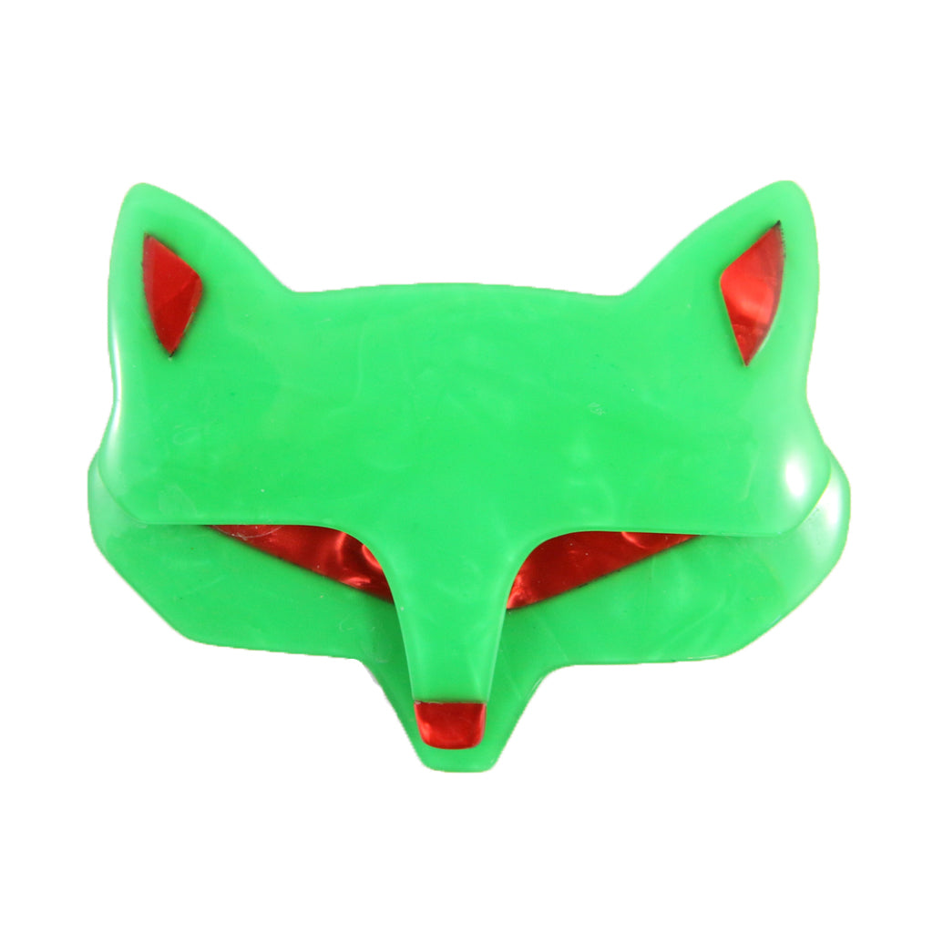 Lea Stein Goupil Fox Head Brooch - Peppermint Green, Red Ears
