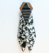 Load image into Gallery viewer, Lea Stein Cicada Insect Art Deco Brooch - B&amp;W Swirl Design