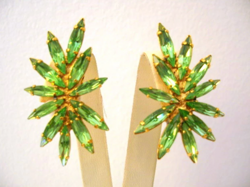 Harlequin Market Green Crystal Earrings-(Clip-On Earrings)