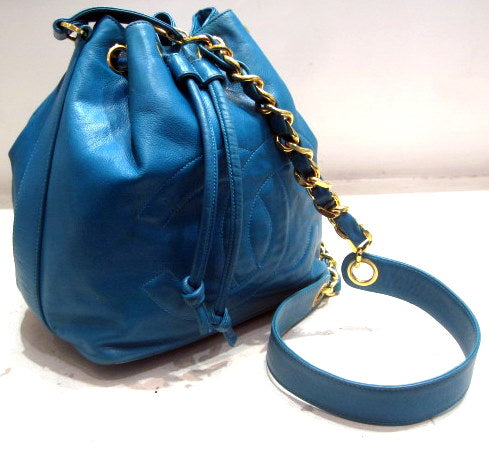 Chanel Turquoise Leather Drawstring Bag - Harlequin Market