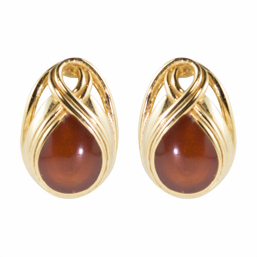 Vintage Lanvin Signed Brown Coloured Cabochon Earrings c. 1970