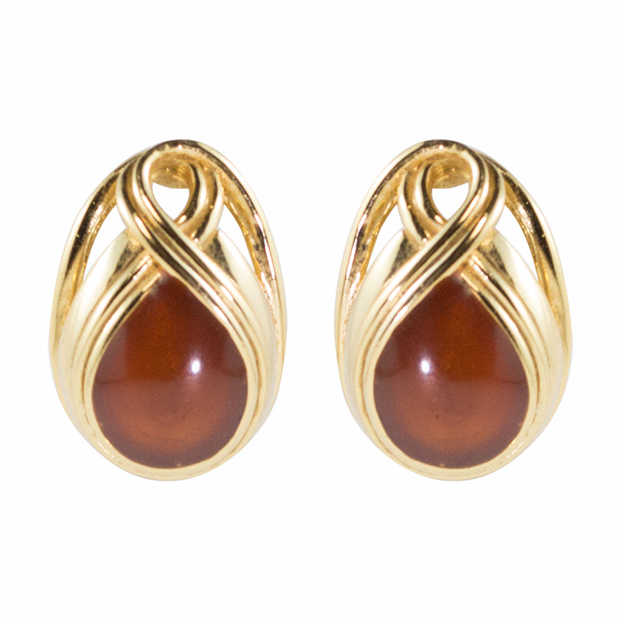 Vintage Lanvin Signed Brown Coloured Cabochon Earrings c. 1970