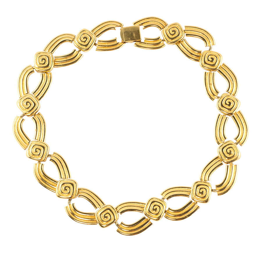 Oscar de la Renta Signed Vintage Neoclassical Modernist Gold Chunky Links Statement Choker Necklace c. 1980