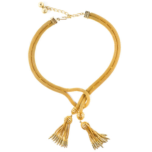 Hobe Vintage Signed Mesh and Tassel Lariat Necklace c. 1950