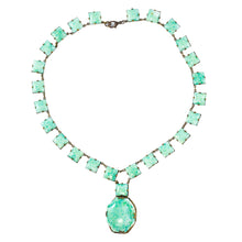 Load image into Gallery viewer, Vintage Unsigned Mottled Mint Green Czech Glass - Brass Necklace c. 1930s
