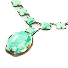 Load image into Gallery viewer, Vintage Unsigned Mottled Mint Green Czech Glass - Brass Necklace c. 1930s