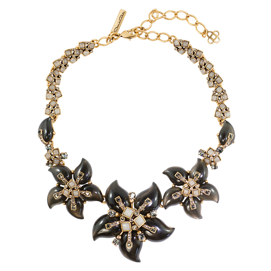 Vintage Oscar de la Renta vintage gold-tone multi flower statement necklace c. 1970