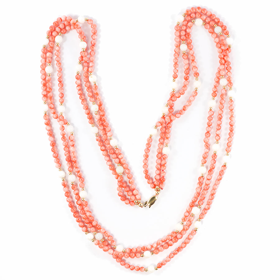 Vintage Triple Strand Coral Necklace c. Late 20th Century