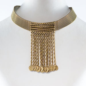 Vintage Unsigned Goldette Mesh and Coin Choker Necklace c. 1970s