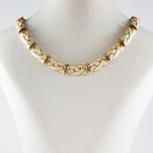 Vintage Unsigned Gold Tone and Creme Coloured Enamel Necklace c. 1970