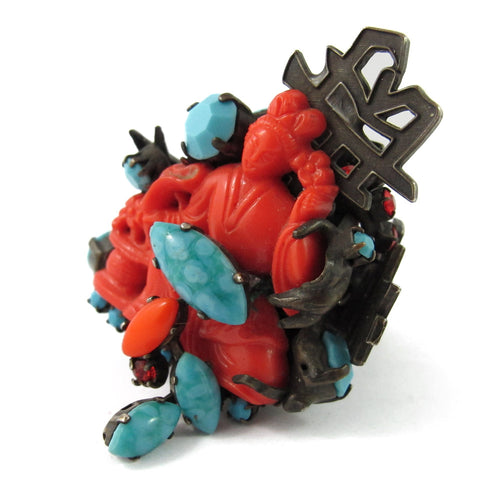 Signed David Mandel - The show must go on - crystal and mixed metal ring c. 1980