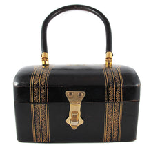 Load image into Gallery viewer, Vintage Italian Bon Bag - Gold Florentine Pattern on Black Leather