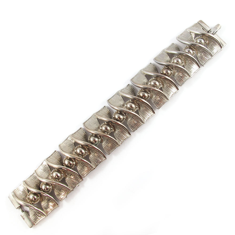 Vintage Unsigned Silver Tone Etched Ball Bracelet - USA c. 1950's