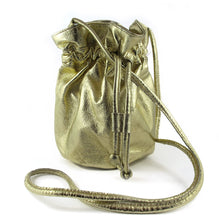 Load image into Gallery viewer, Pre Owned Metalic Gold Leather Draw String Pouch Bag