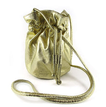 Load image into Gallery viewer, Pre Owned Metalic Gold Leather Draw String Pouch Bag