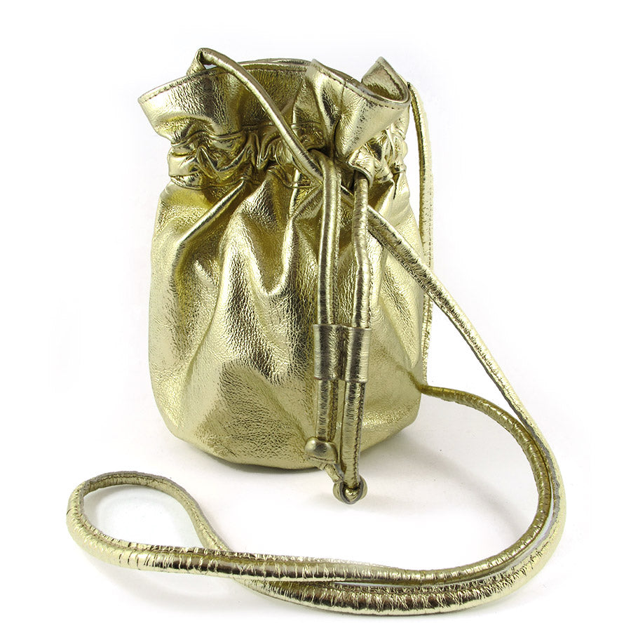 Pre Owned Metalic Gold Leather Draw String Pouch Bag