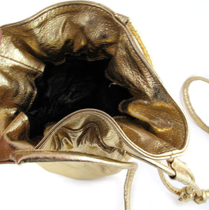 Pre Owned Metalic Gold Leather Draw String Pouch Bag