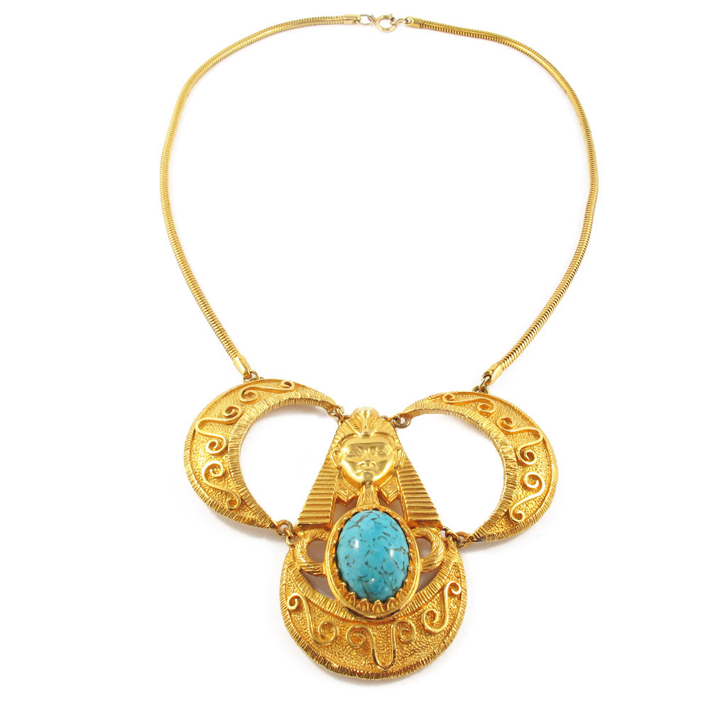 Rare Vintage Signed Castlecliff Egyptian Revival Necklace c. 1970