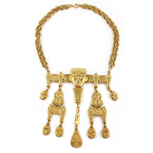 Load image into Gallery viewer, Vintage Signed Pauline Rader Egyptian Revival Runway Couture Gold Tone Necklace c. 1970